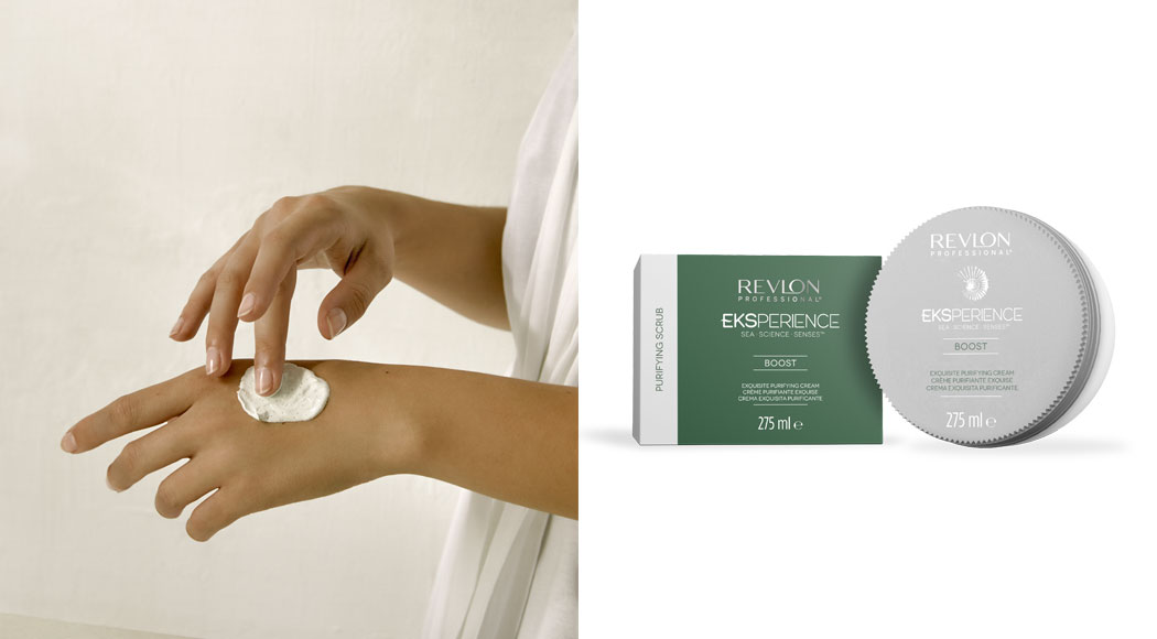 Hands showing the texture of the new Eksperience™ Exquisite Purifying Cream and the new packaging