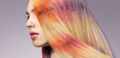 A woman with colorful highlights