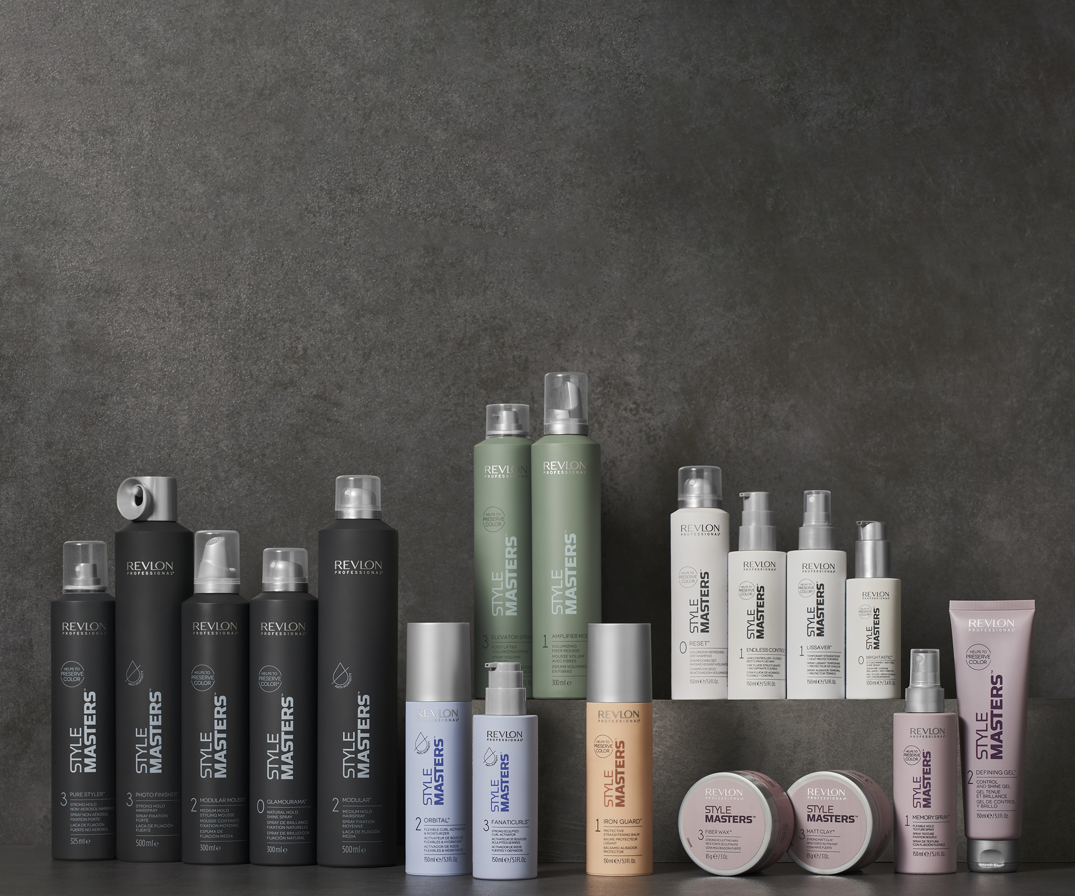 Entire range of style Masters™ professional hair styling products 